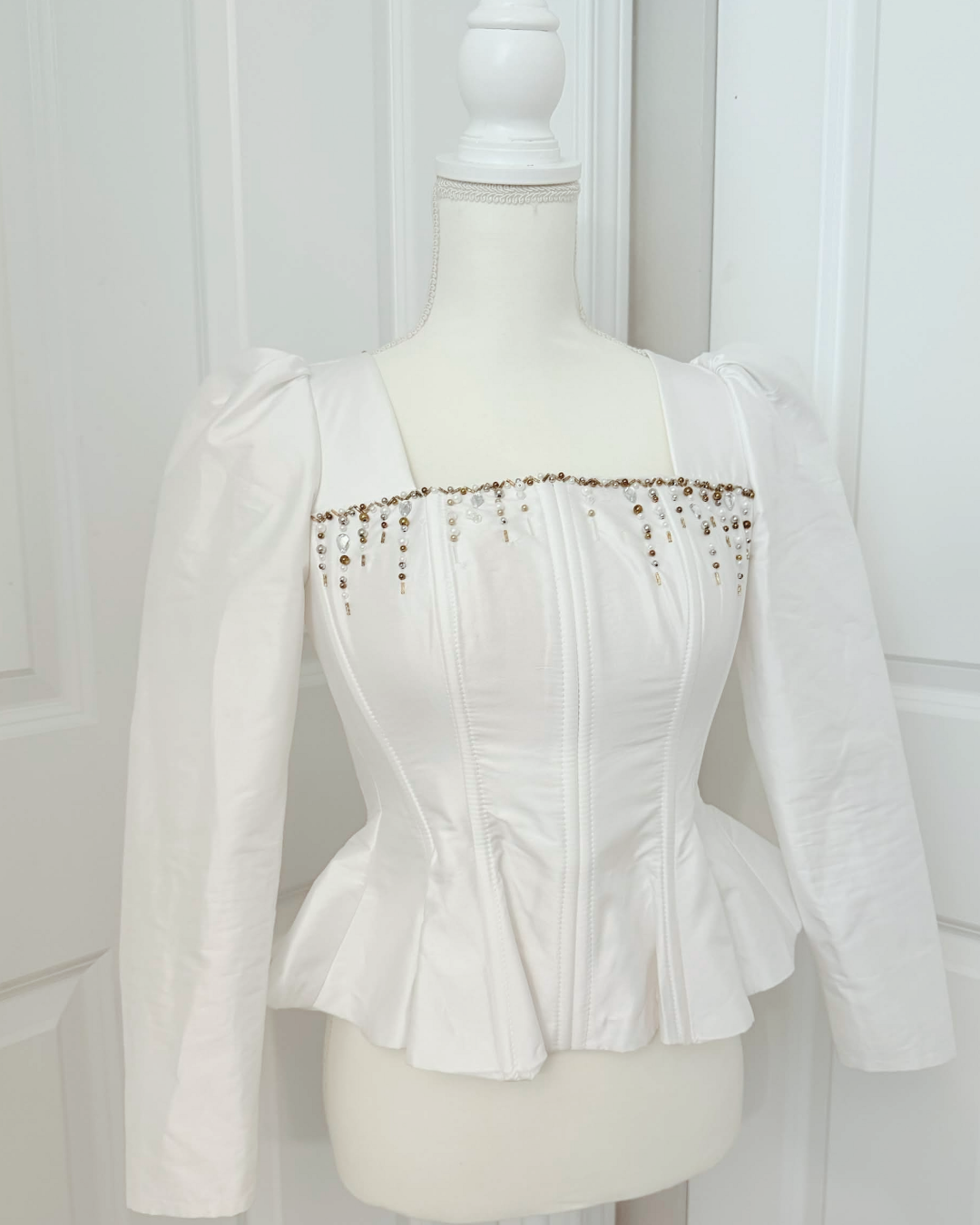 White Corset Long Sleeve with Beading