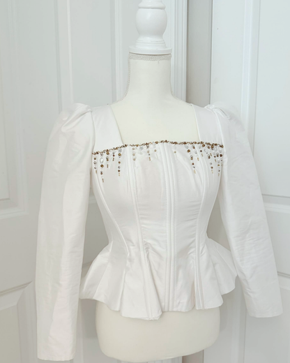 White Corset Long Sleeve with Beading