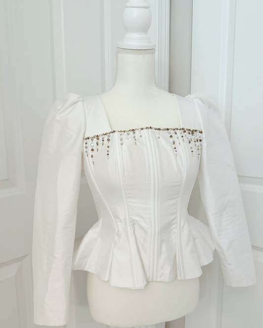 White Corset Long Sleeve with Beading